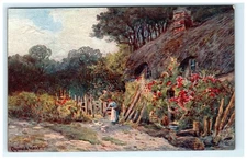 Raphael Tuck 'Cottage Gardens' Oilette Vintage Lithograph Postcard
