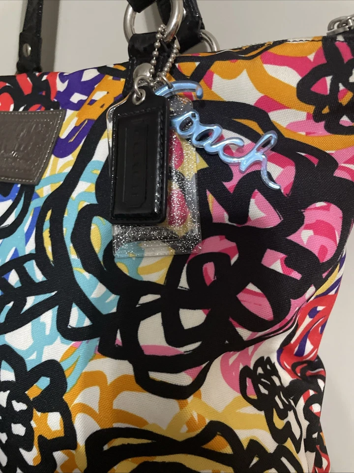 BOLSO DE HOMBRO Y2K COACH MULTICOLOR FLORAL AMAPOLA GRAFFITI ESTAMPADO MONEDERO Foto 2 de 4