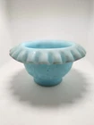 Vintage Fenton Blue Satin Glass Water Lily Rose Bowl Vase Scalloped Edge