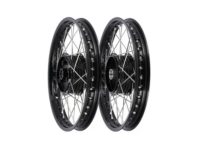 Set: 2x Speichenrad 1,5 x 16" Alufelge, Schwarz eloxiert + Edelstahlspeichen - - Bild 1 von 4