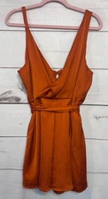 Orange GLAM Romper Size LG Silky Shiny Sleeveless