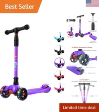 Durable Kids' Kick Scooter with LED Light-Up Wheels and Lean-To-Steer Technology