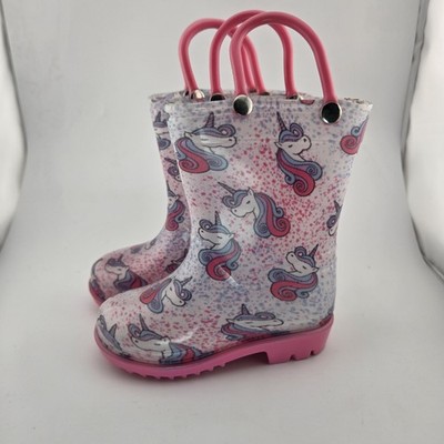 Capelli New York Girls Unicorn Rain Boots Pink Glitter Pull-On Size 5 Toddler