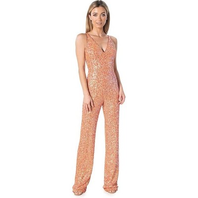 Dress The Population Jumpsuit Women Charlie XL Apricot Multi Sequin V-Neck $298