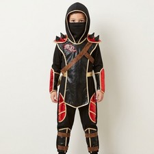 Dragon Ninja Costume Kids 4-6 Years Black Red Gold Hooded Jumpsuit