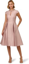 Adrianna Papell Women's Keyhole Mikado Midi Dress Embellished Collar 6 BELLINI