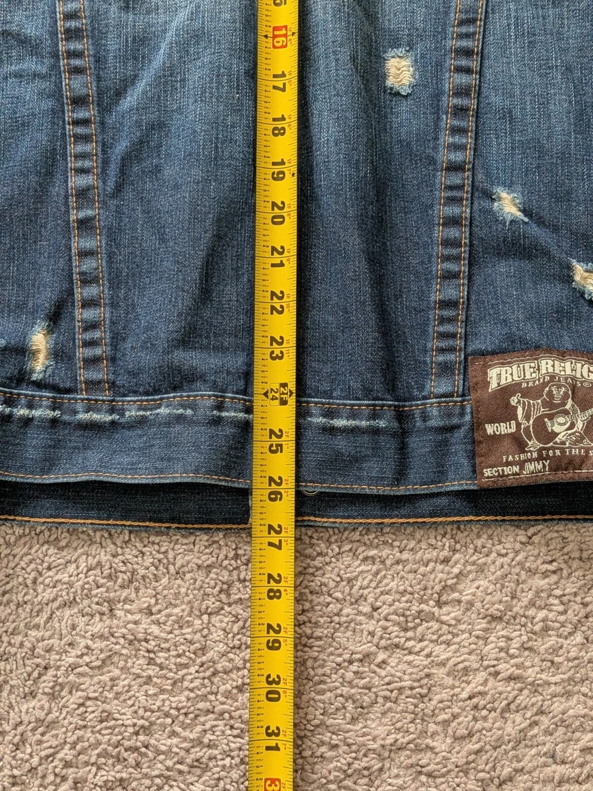 True Religion Jimmy Western Denim Jacket Men Large Genuine Leather Collar & Yoke - product detail image 7