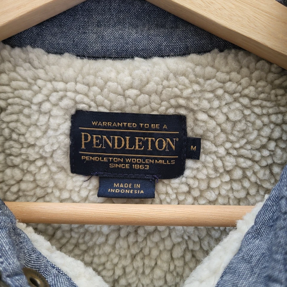 Pendleton Jacquard Sherpa-Lined Shirt Jacket Men's M Army Green Harding Aztec  - Image 3 of 4