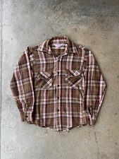 Vintage 60s Frostproof Cotton Sanforized Flannel Shirt Size Small USA 50s Brown