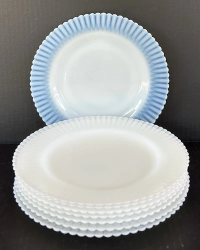 Macbeth Evans Petalware Monax (8) Dinner Plates 9.25" White Opalescent Glass