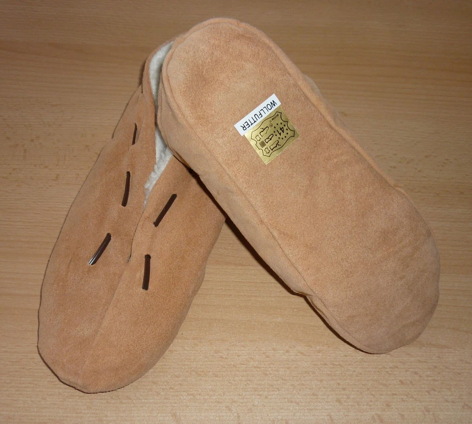Echt Leder Hausschuhe, Mokassins beige Wollfutter Damen, Herren Größe 35-52 (E) - Bild 1 von 1