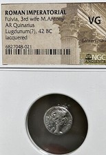 Roman Imperatorial Fulvia Marc Antony 42 Bc Ar Quinarius Ngc Vg Lion