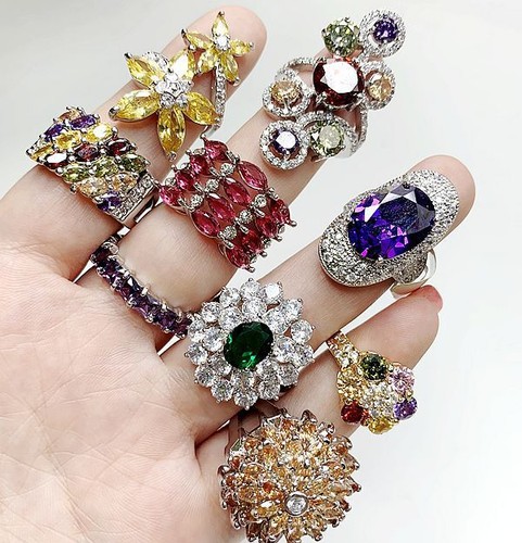 100Pcs Wholesale Colorful Crystal Mixed Rings Bulk Finger Band Ring Jewelry Lot - Bild 6 von 18
