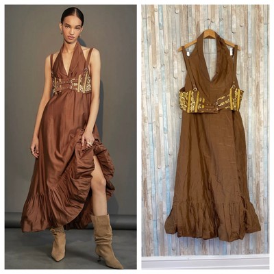 Anthropologie 18W Nikita Mhaisalkar Corset Harness Flounced Maxi Dress Boho Plus