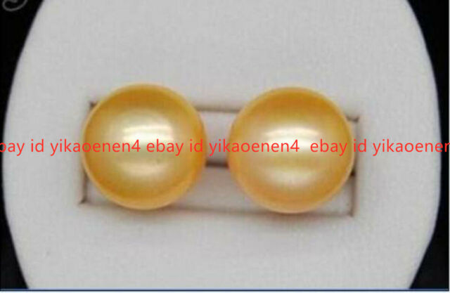 Women's Genuine 8-9mm Natural Akoya Yellow Freshwater Pearl Silver Stud Earring