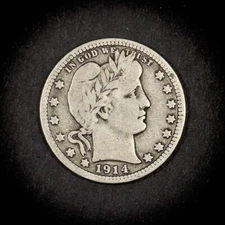 1914 BARBER QUARTER DOLLAR 25C CIRCULATED VERY GOOD +++ CONDITION SILVER (Q41)