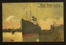 Red Star Line Steamship Postcard Boat Docked in Harbor Antwerp Dover New York
