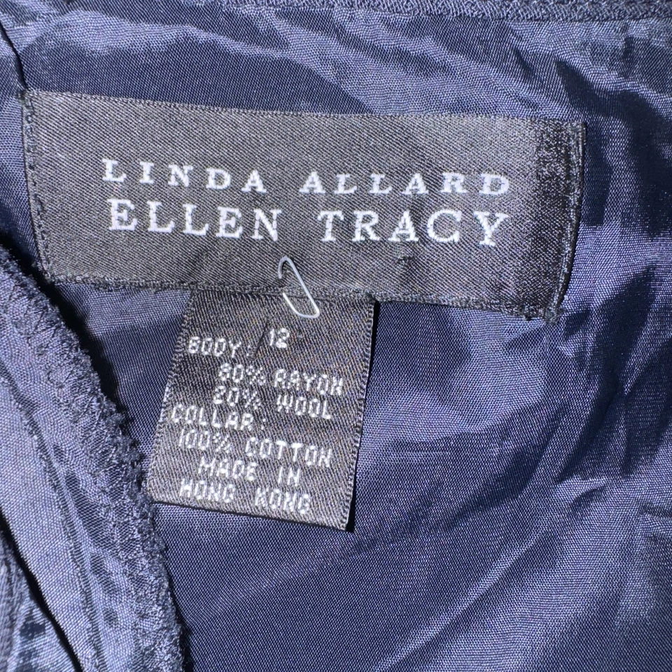 Vestido Linda Allard Ellen Tracy Talla Grande Envolvente Vintage Mezcla de Lana Azul Marino Foto 3 de 4