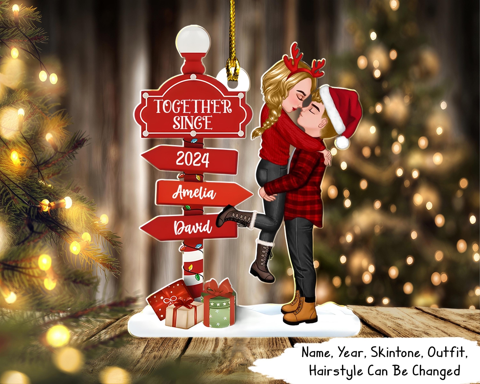 Personalized Couple Christmas Wooden Art - The Best Gift Is Time Together - Custom Name Winter Lovers Decor - Romantic Holiday Gift for Him or Her