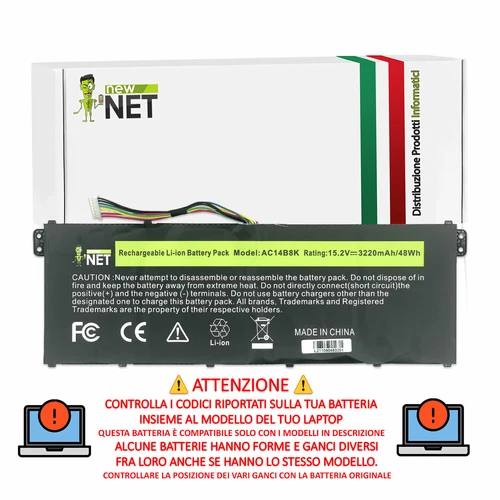 Batteria da 3220mAh compatibile con Acer AC14B8K AC14B13K AC14B18K AC14B3K 15,2v