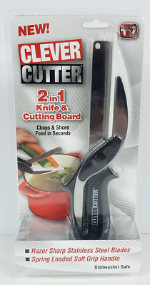 Clever Cutter 2 in 1 Knife Cutting Board Scissors Chops & Slices Food New