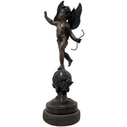 Ancien 19th Siècle Bronze Eros Cupidon Archer Sculpture Après Alfred Gilbert Ra - Photo 1/12