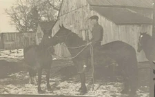 c.1920's Horse Trainer Barn Stable Picture Photo Antique RPPC