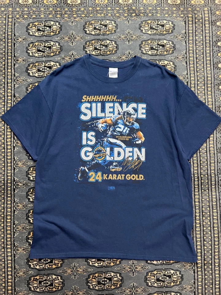 Vtg Marshawn Lynch Seattle Seahawks Silence is Golden Graphic Shirt Size XL - Image 2 of 4