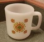 Vtg "Glasbake" Milk Glass Retro Coffee Mug Orange/Yellow/Green Floral Pattern