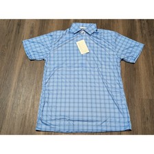Collars  Co. Mens Small Blue Plaid Performance Polo Shirt Short Sleeve