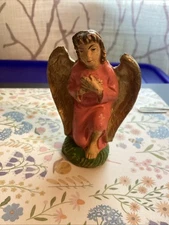 VTG Nativity Manger Angel Figure Gold Wings Chalkware Kneeling ITALY