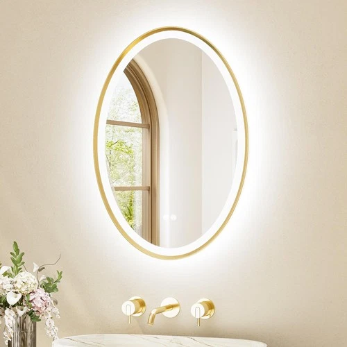 Gold Oval Led Mirror with Lights 20" x 28" Metal Framed Oval Lighted Bathroom
