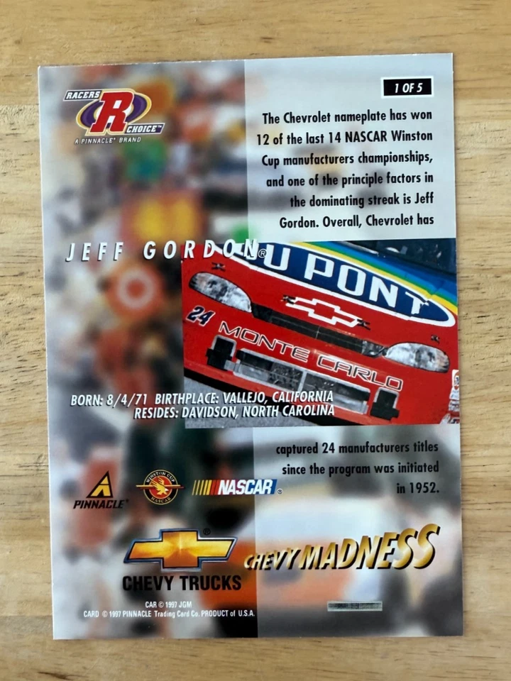 1997 Pinnacle Racers Choice Chevy Madness Jumbo 5 Card Set Gordon Earnhardt - Image 2 of 4