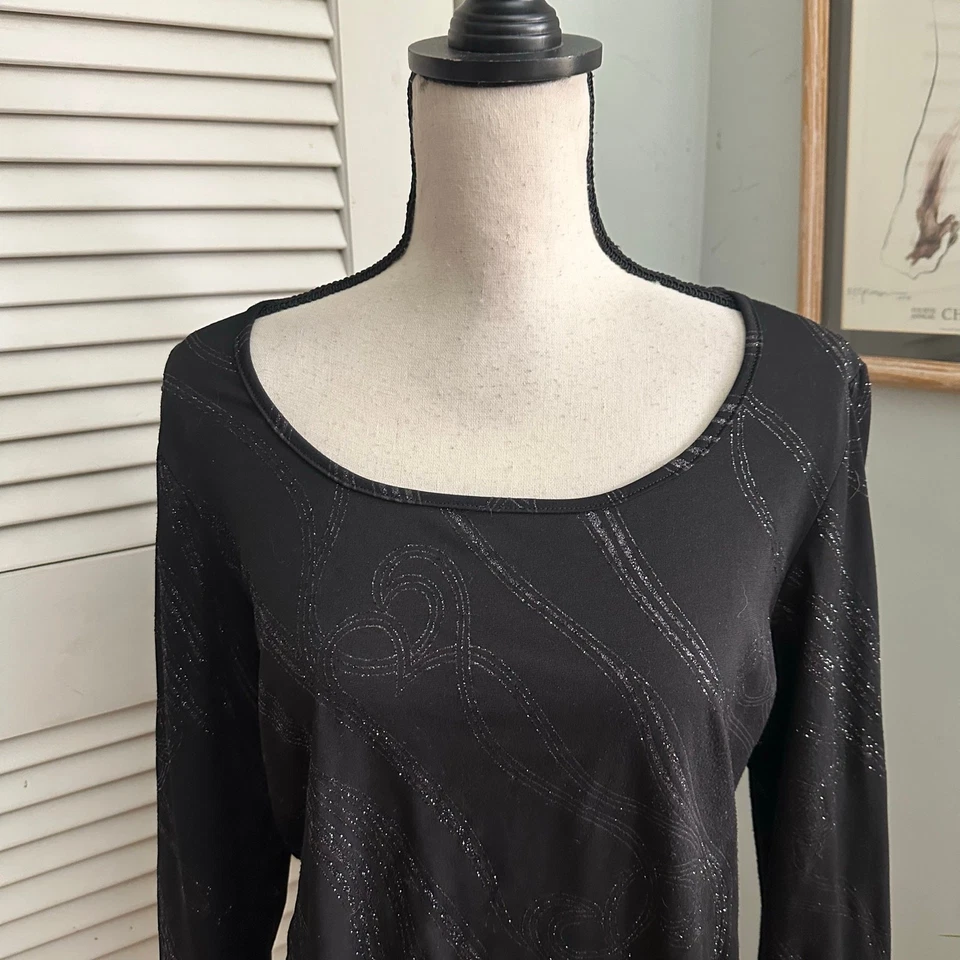 Top vintage DECAF para mujer XL negro metálico manga campana bruja vampiro hada grunge Foto 4 de 4