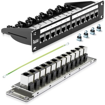 12 Port Cat6A Keystone Patch Panel STP Cable Management 10 Gigabit Ethernet