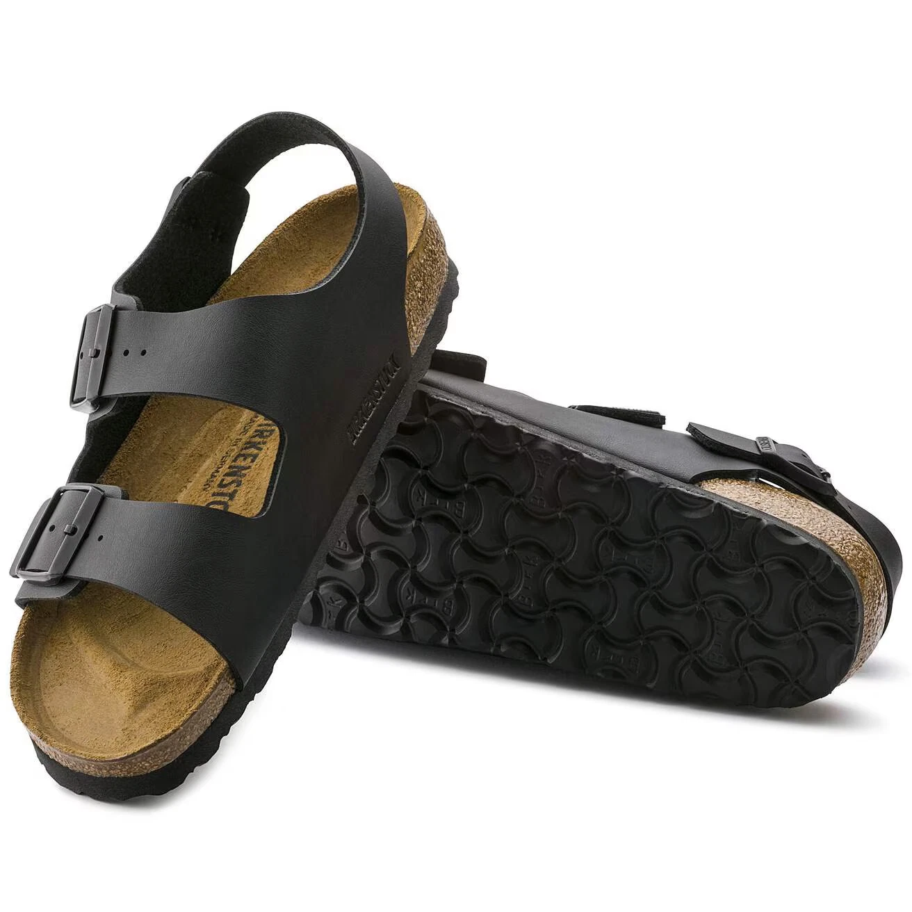 Birkenstock Milano Birko-Flor Leather Slingback Sandals Unisex Shoes Mocha/Black