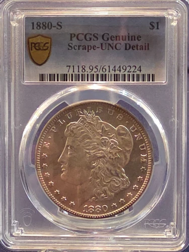 1880-S $1 Morgan Silver Dollar UNC PCGS Gold Shield Authentic Detail Not Cleaned