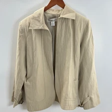 Vintage Norm Thompson Silk Linen Blend Blazer Jacket Neutral Minimalist Size 16