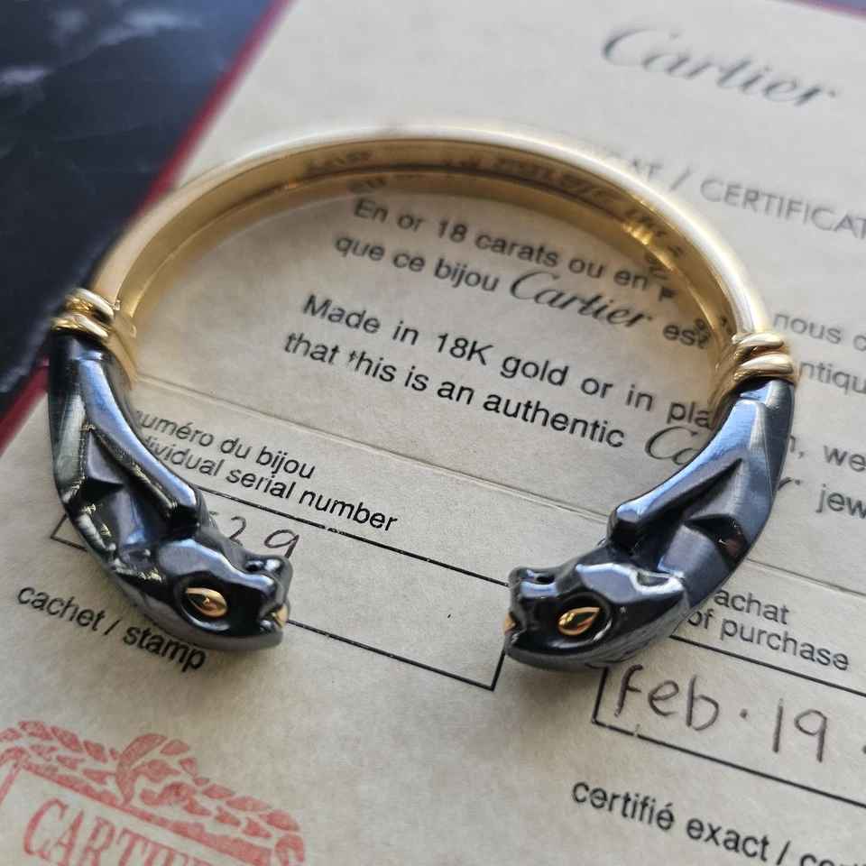 1987 年卡地亚 18k 黄金银双 Panthere 袖口手链证书 — 第 3/4 张图片