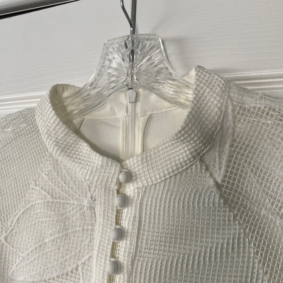 Mini Vestido Anthropologie Bordado Blanco Floral Manga Larga Abullonada Talla M Foto 4 de 4