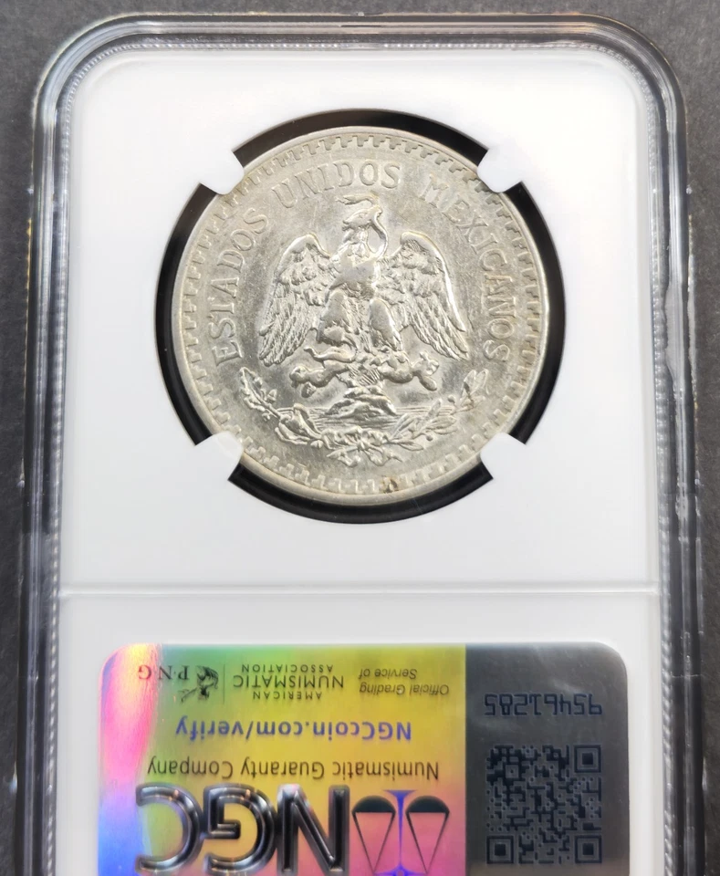 1918 MEXICO SILVER 1 PESO CAP N RAYS NGC XF 45 EXTREMELY RARE KEY DATE - Image 2 of 3