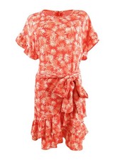 MICHAEL Michael Kors Women's Palm Ruffle-Sleeve Dress (XXL, Sangria)