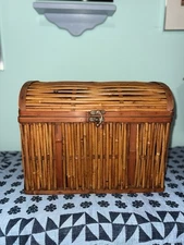 Vintage Woven Wicker & Wood Sewing Box | Swing Latch Hook | Jewelry Treasure Box
