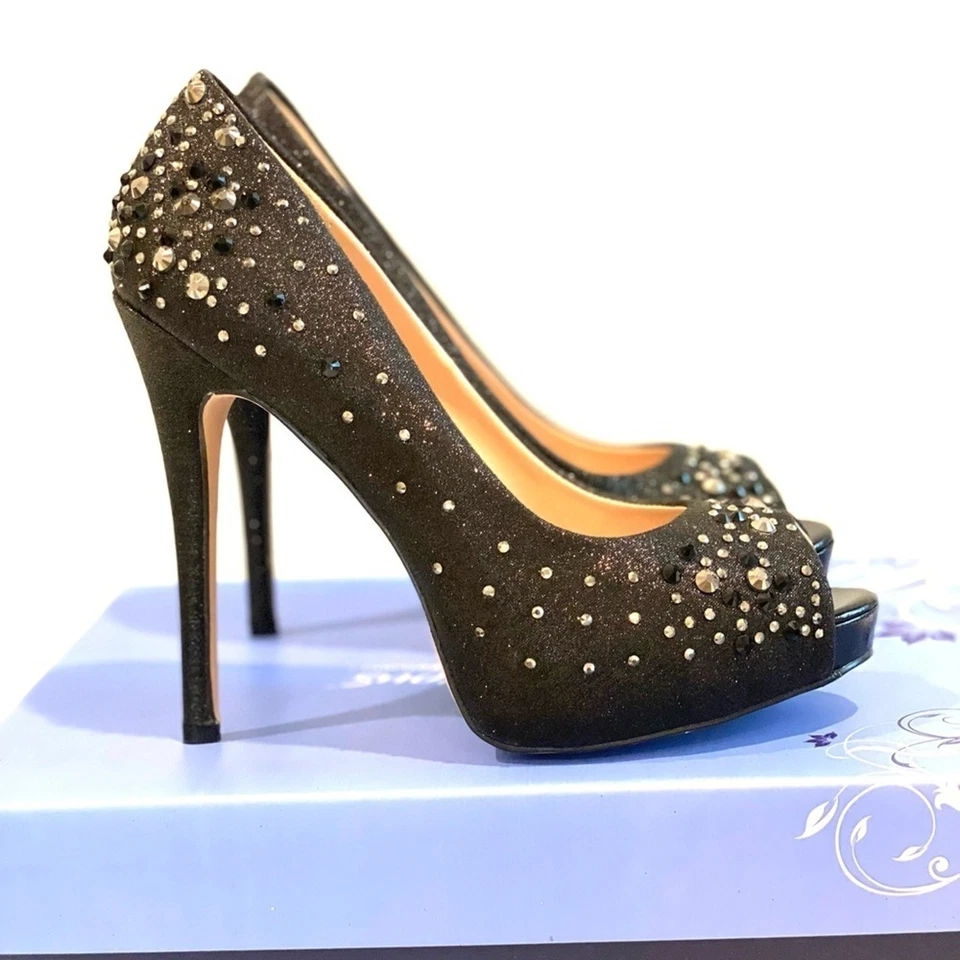 Black Platform peep toe pumps with sparkle 5 inches tall size 7 - Image 4 of 4