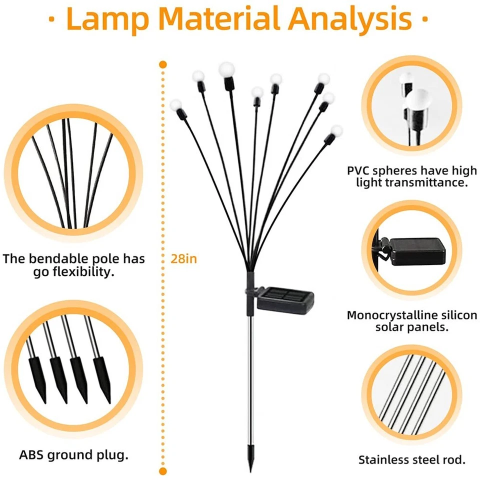 Solar Power Firefly Swaying Lights Garden Walkway Landscape Lamp Decoration new - Image 3 of 4