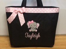 Lindo bolso de pañales personalizado para bebé niña elefante con monograma