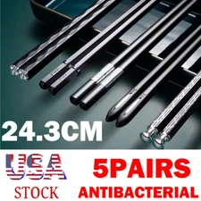 5 Pairs Chinese Chopsticks Black Silver Mixed Non-Slip Sushi Chop Sticks Set US