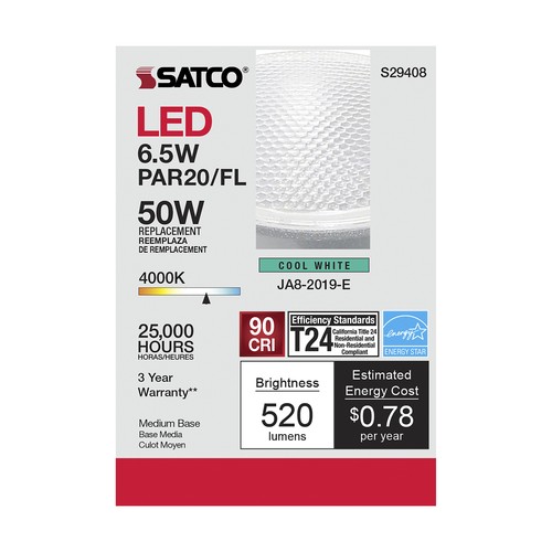 12 Pack Satco S29408 LED 120V 6.5W Watt =50W PAR20 Medium E26 4000K Cool White - Picture 12 of 14