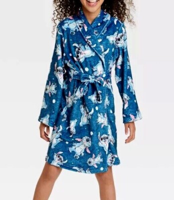 Disney Girls Lilo and Stitch Robe Pajamas Cover Up 4 5 6 6X 8 10 12 XS ...