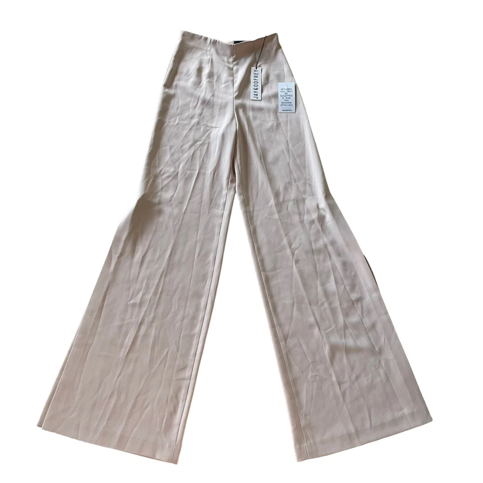 NEW Jay Godfrey Churchill Wide Leg Pants High Rise Side Slit Women's 0 Nude Pink - Image 3 of 4